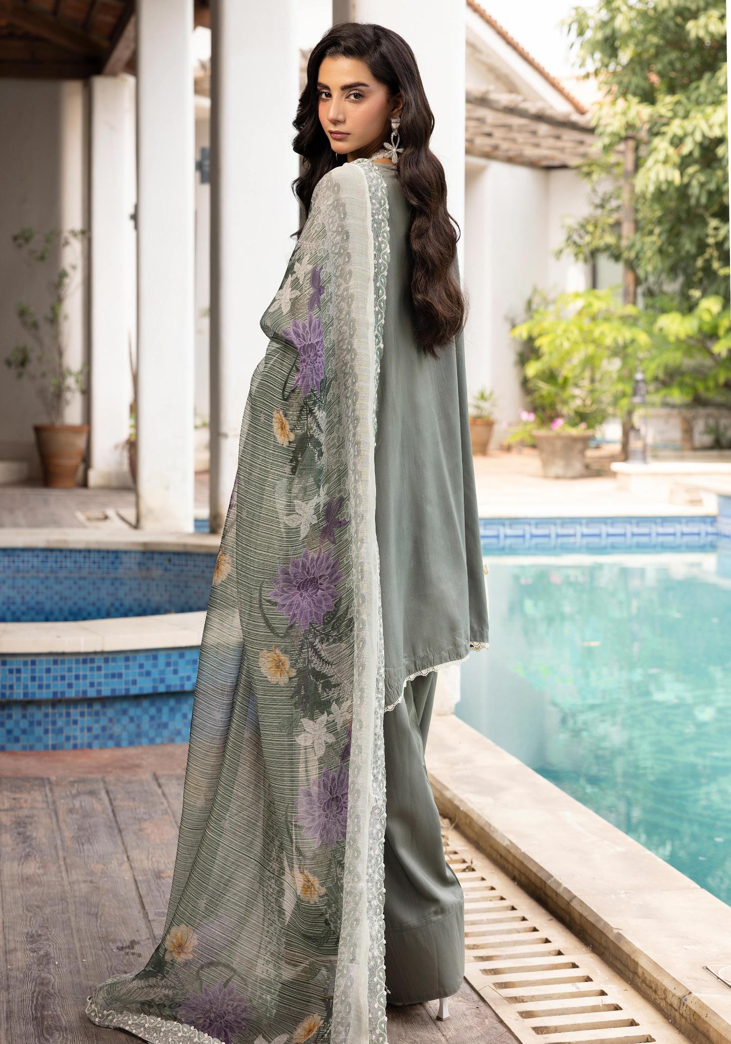SIMRANS Khaas premium 3 piece mummy & me Ledies Grey Eid outfit.