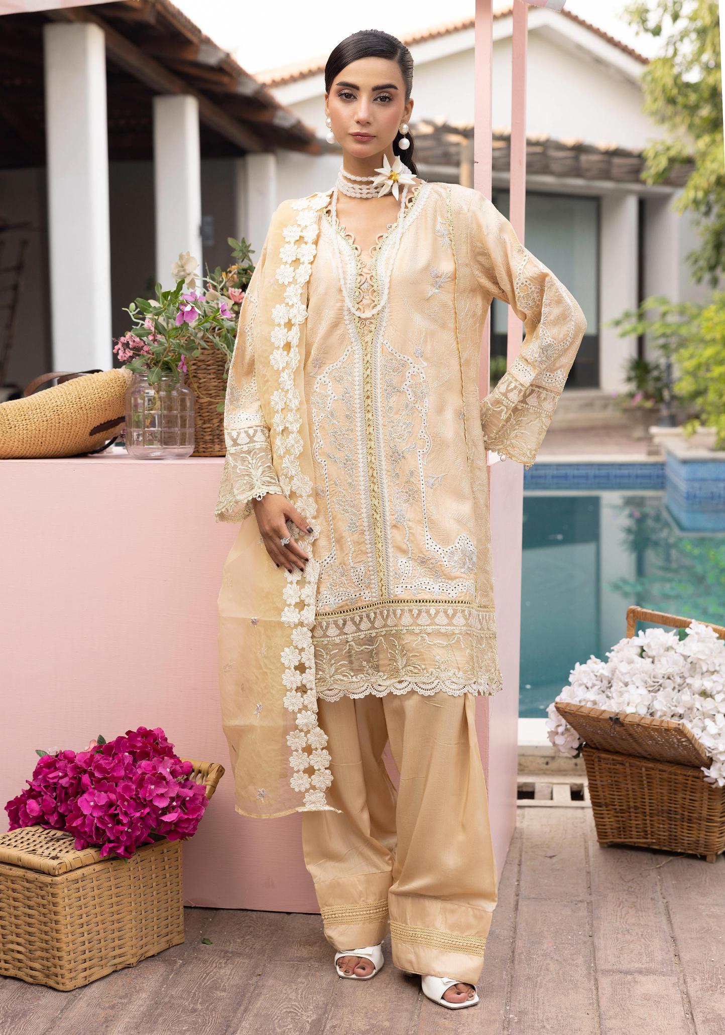 SIMRANS Khaas premium 3 piece mummy & me Ledies Beige Eid outfit