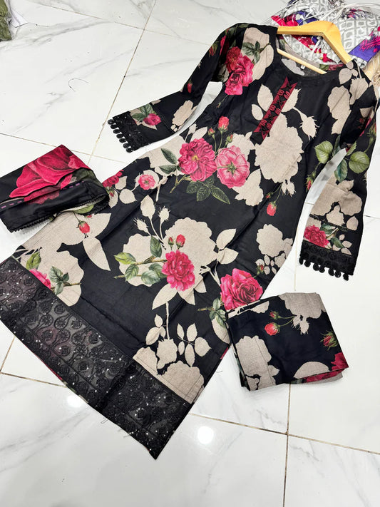 NAKHRA COLLECTIONS EMBROIDERED DHANAK 3PC READYMADE | MUSHQ-322