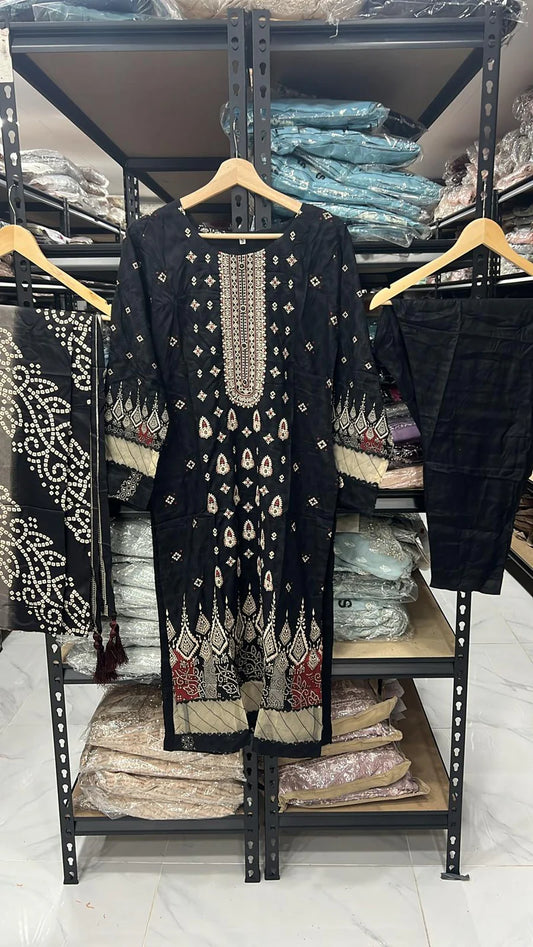 NAKHRA COLLECTIONS EMBROIDERED 3PC LINEN READYMADE | SUKH04