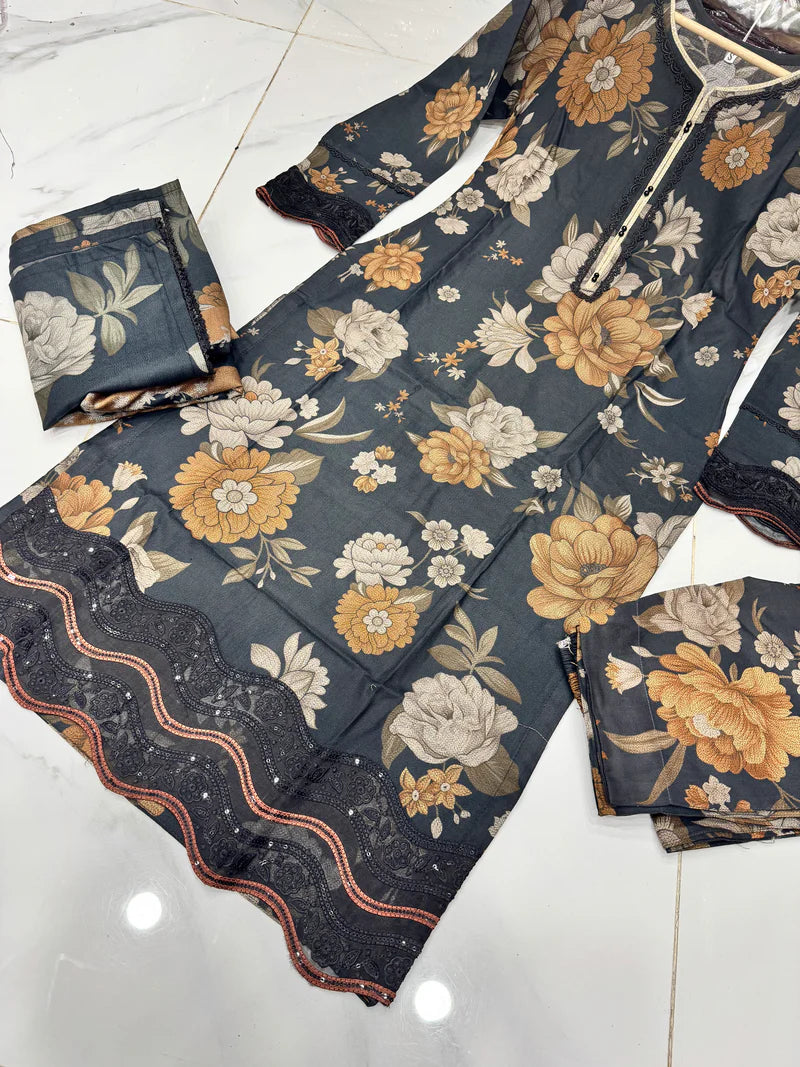 NAKHRA COLLECTIONS EMBROIDERED DHANAK 3PC READYMADE | MUSHQ-326