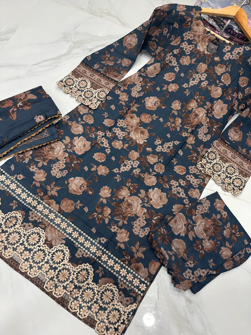 NAKHRA COLLECTION EMBROIDERED DHANAK 3PC READYMADE | NDR208