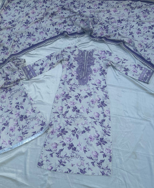 Saara Premium Embroidered 3PC Ready-to-Wear Linen Outfit with Linen Shawl SN02