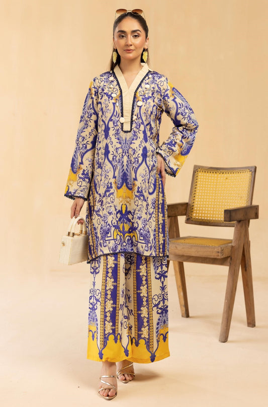 SIMRANS ETHNIC DESIGNER INSPIRED 2 PIECE CO-ORDS SATIN LAWN