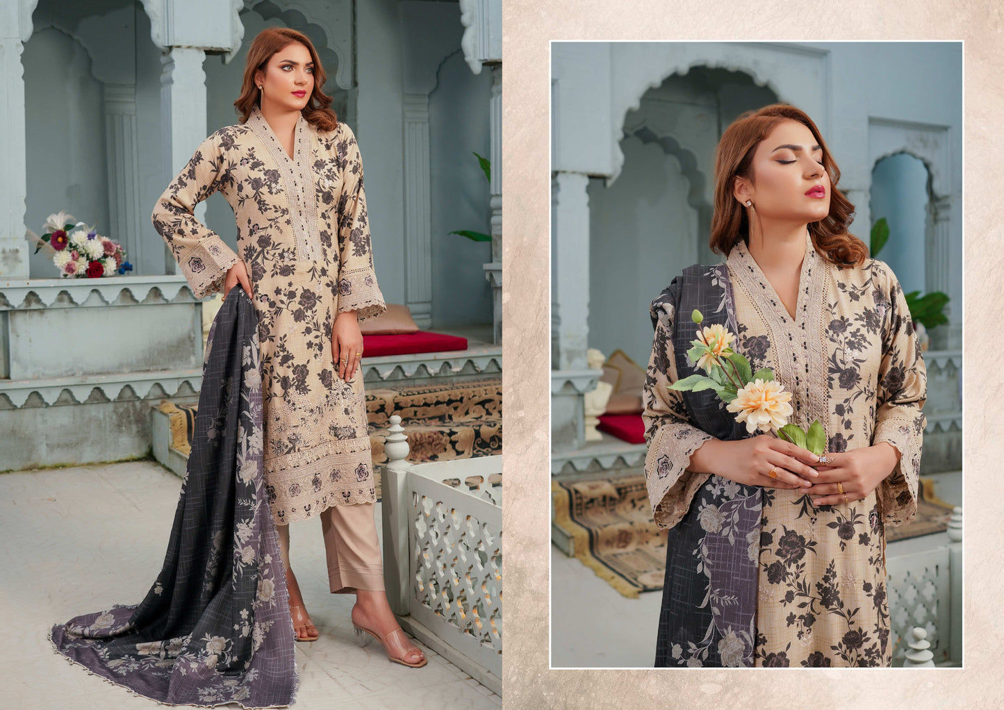 MUNIRA DHANAK EMBROIDERED 3PC READYMADE NAZ03