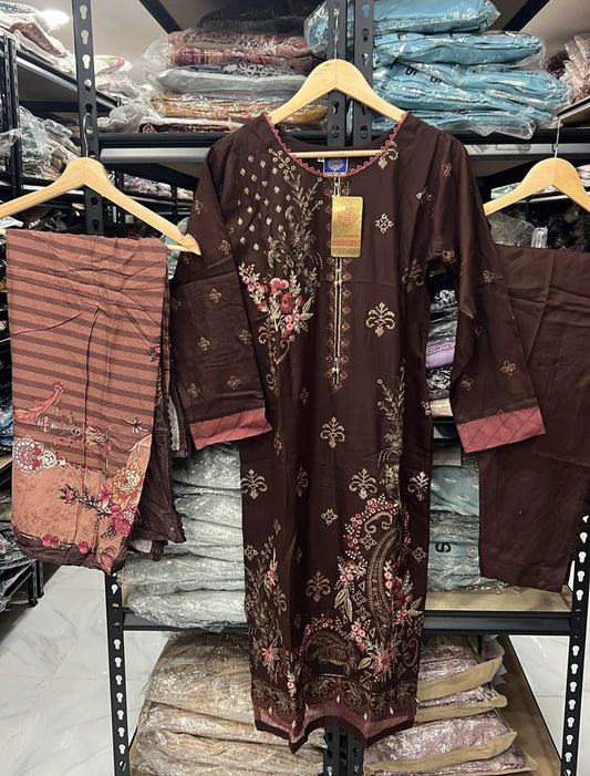 NAKHRA COLLECTIONS INSPIRED | EMBROIDERED 3PC DHANAKREADYMADE | MBD783
