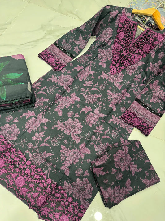 NAKHRA COLLECTIONS EMBROIDERED DHANAK 3PC READYMADE | NDR203