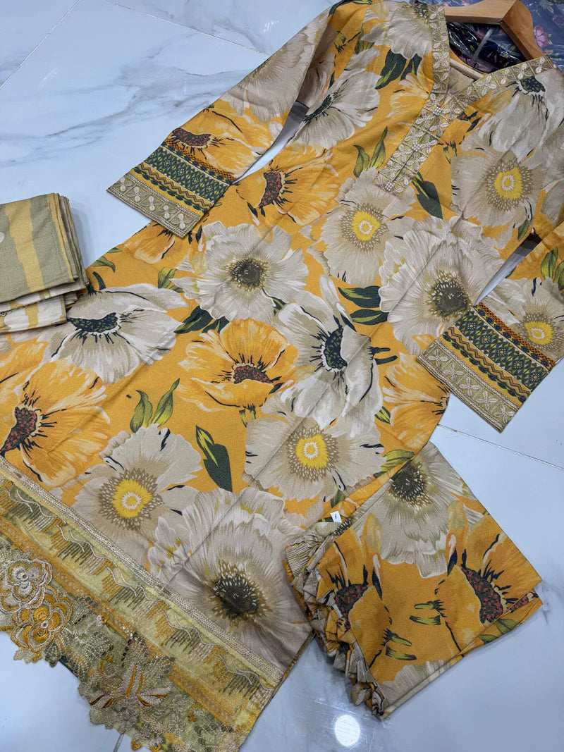 NAKHRA COLLECTION EMBROIDERED DHANAK 3PC READYMADE | NDR204