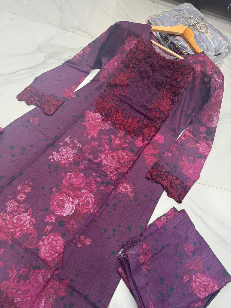 NAKHRA COLLECTIONS EMBROIDERED DHANAK 3PC READYMADE | NDR201